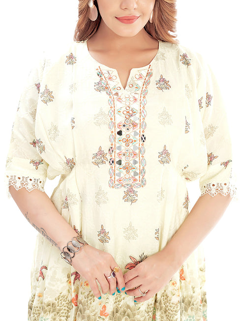 Amchoor Green Cotton Floral Print Kurti Pant for Women's