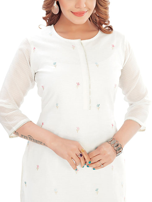 Amchoor Offwhite Kota Embroidered Print Kurti Set for Women's