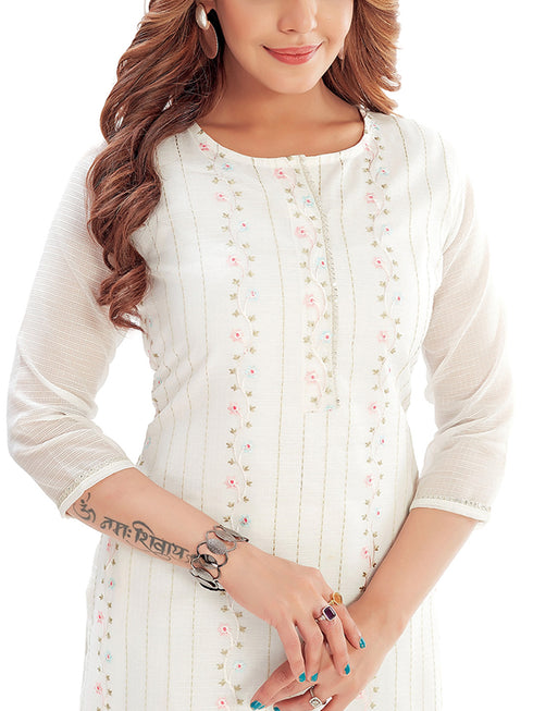 Amchoor Offwhite Kota Embroidered Print Kurti Set for Women's