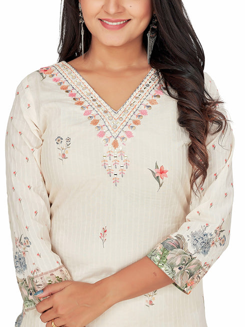 Amchoor Cream Cotton Floral Print KURTI SET for Women's