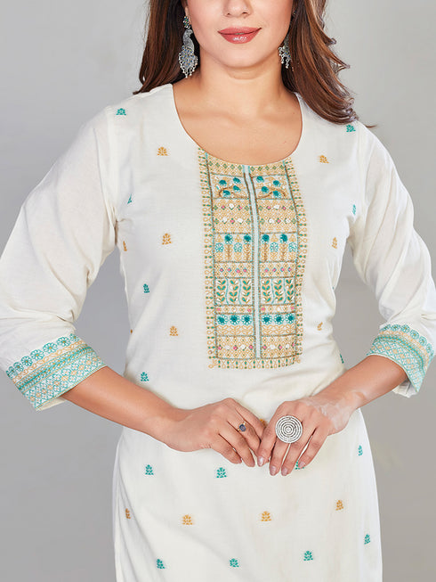 Amchoor Cream Cotton Floral Print KURTI SET for Women's