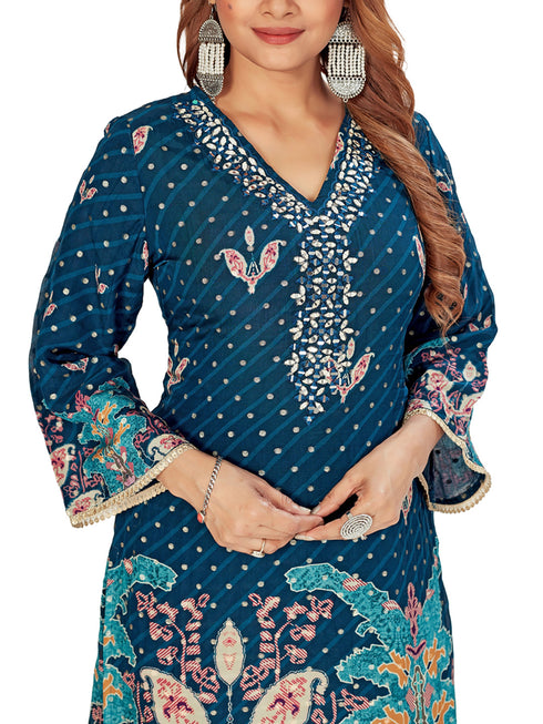 Amchoor Blue with Golden Polka Dot Zari Patterned Cotton Kurti Set for Women's