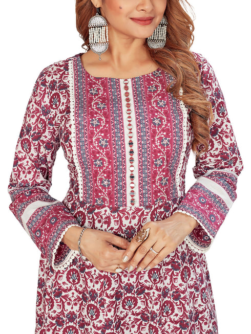 Amchoor Maroon Cotton Floral Print Kurti Set for Women's