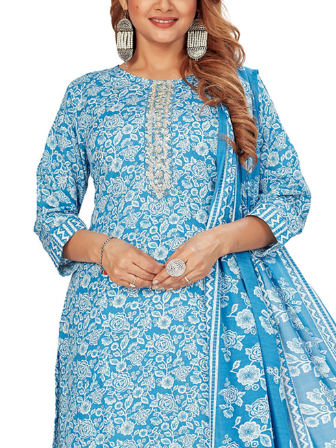 Amchoor Blue Cotton Floral Print Kurti Set for Women's