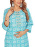 Amchoor Light Blue Cotton Floral Print Kurti Set for Women's