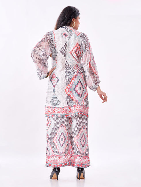 Amchoor Grey Muslin Digital Prints Kurti Pant Set for Womens