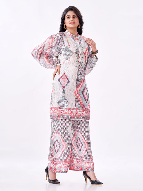 Amchoor Grey Muslin Digital Prints Kurti Pant Set for Womens
