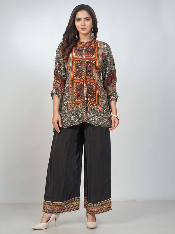 Amchoor Black Crepe Digital Prints Kurta and Trouser Set for Womens