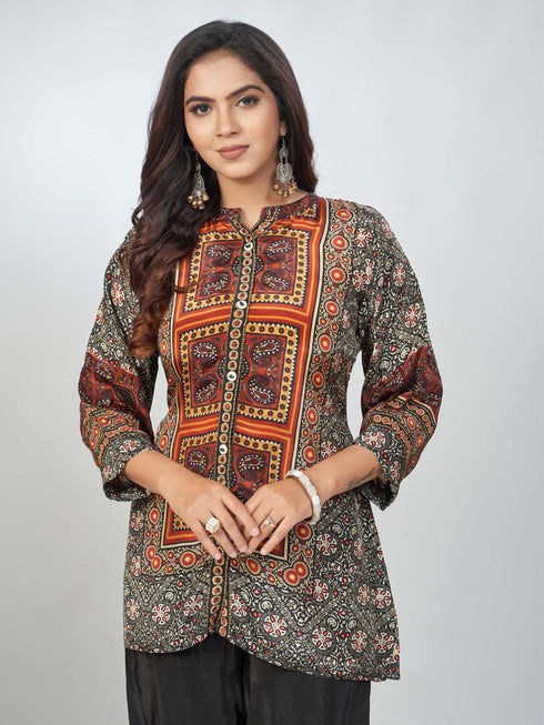 Amchoor Black Crepe Digital Prints Kurta and Trouser Set for Womens