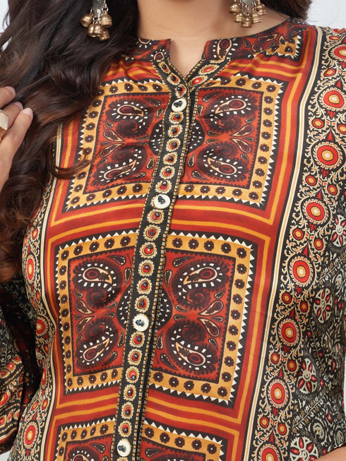 Amchoor Black Crepe Digital Prints Kurta and Trouser Set for Womens