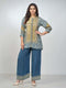 Amchoor Blue Crepe Digital Prints Kurta and Trouser Set for Womens