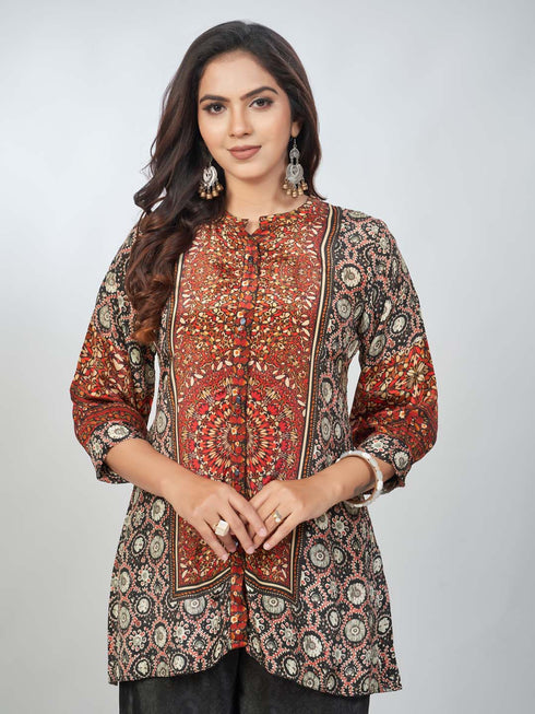 Amchoor Black Crepe Digital Prints Kurta and Trouser Set for Womens