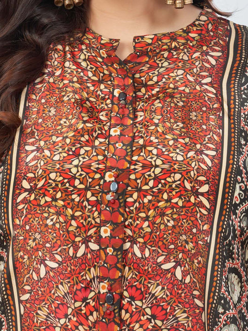 Amchoor Black Crepe Digital Prints Kurta and Trouser Set for Womens