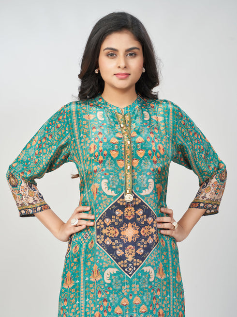 Amchoor Green Crepe Floral Kurti Pant Set for Womens