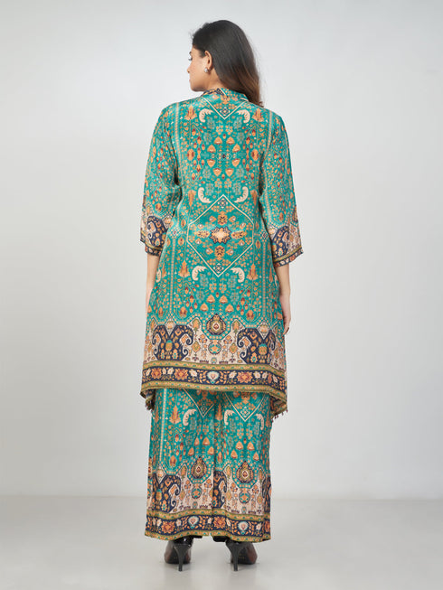 Amchoor Green Crepe Floral Kurti Pant Set for Womens