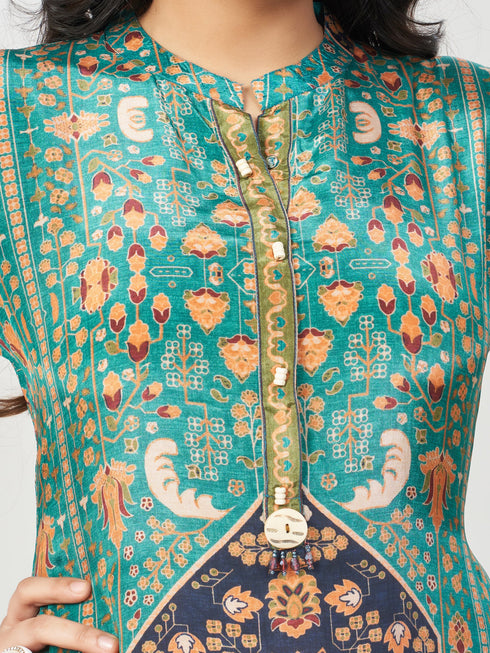 Amchoor Green Crepe Floral Kurti Pant Set for Womens