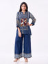 Amchoor Blue Crepe Digital Prints Kurti Pant Set for Womens