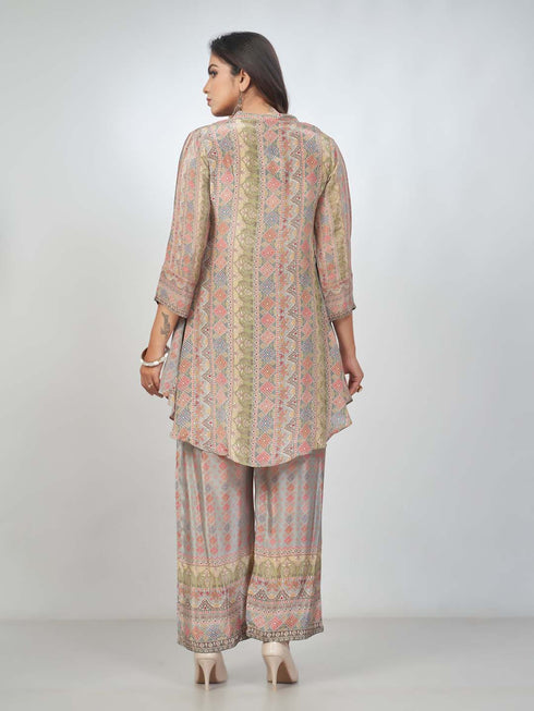 Amchoor Grey crepe Digital Prints Kurta and Trouser Set for Womens