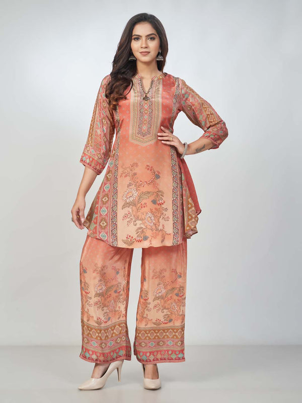 Amchoor Rust Crepe Digital Prints Kurta and Trouser Set for Women's