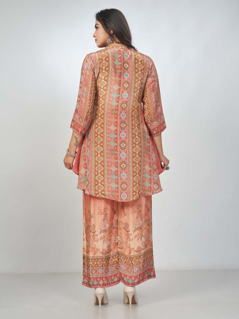 Amchoor Rust Crepe Digital Prints Kurta and Trouser Set for Women's