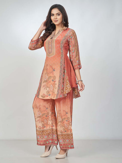 Amchoor Rust Crepe Digital Prints Kurta and Trouser Set for Women's