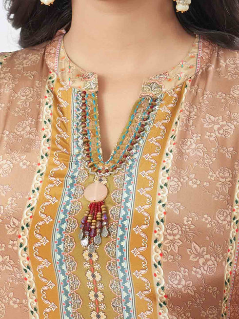 Amchoor Beige Crepe Digital Prints Kurta And Trouser Set For Womens
