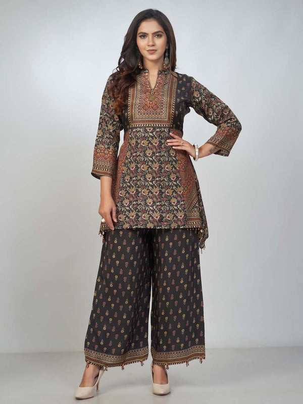Amchoor Black Viscose silk Digital Prints Kurta and Trouser Set for Womens