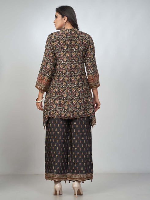 Amchoor Black Viscose silk Digital Prints Kurta and Trouser Set for Womens
