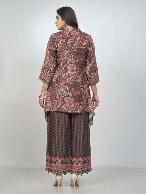 Amchoor Maroon Viscose silk Digital Prints Kurta and Trouser Set for Womens