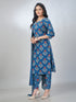 Amchoor Blue Cotton Floral Kurta Sets For Womens