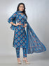 Amchoor Blue Cotton Floral Kurta Sets For Womens