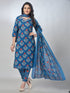 Amchoor Blue Cotton Floral Kurta Sets For Womens