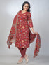 Amchoor Maroon Cotton Floral Kurta Sets For Womens