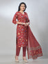 Amchoor Maroon Cotton Floral Kurta Sets For Womens