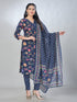 Amchoor Navy Cotton Floral Kurta Sets For Womens