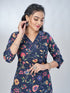 Amchoor Navy Cotton Floral Kurta Sets For Womens