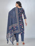 Amchoor Navy Cotton Floral Kurta Sets For Womens