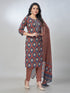 Amchoor Blue Cotton Floral Kurta Sets For Womens