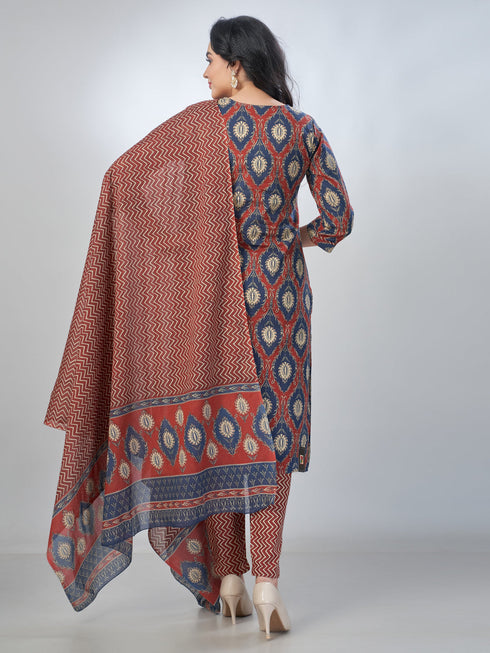 Amchoor Blue Cotton Floral Kurta Sets For Womens