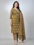 Amchoor Green Cotton Floral Kurta Sets For Womens
