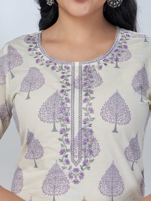 Amchoor Purple Cotton Embroidered Kurta Sets For Womens