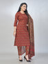 Amchoor Maroon Cotton Embroidered Kurta Sets For Womens