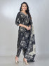 Amchoor Black Cotton Floral Kurta Sets For Womens
