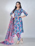 Amchoor Blue Cotton Abstract Kurta Sets For Womens