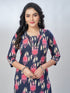 Amchoor Navy Cotton Abstract Kurta Sets For Womens