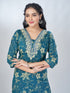 Amchoor Teal Cotton Floral Kurta Sets For Womens