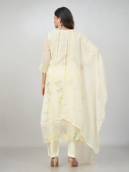 Amchoor Cream Polyester Embroidered Kurti Set for Womens