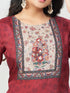 Amchoor Maroon Dola Silk Digital Prints Kurti Set for Womens