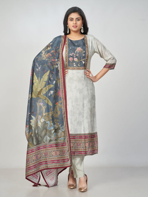 Amchoor Grey Dola Silk Digital Prints Kurti Set for Womens