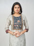 Amchoor Grey Dola Silk Digital Prints Kurti Set for Womens